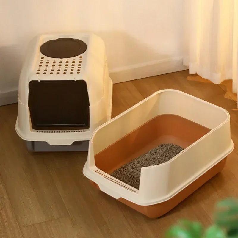 Foldable Extra Large Cat Litter Box Cat Toilet Fully Enclosed Litter Pan Anti-Splash Dog Toilet Pet Bedpans with Litter Scoop