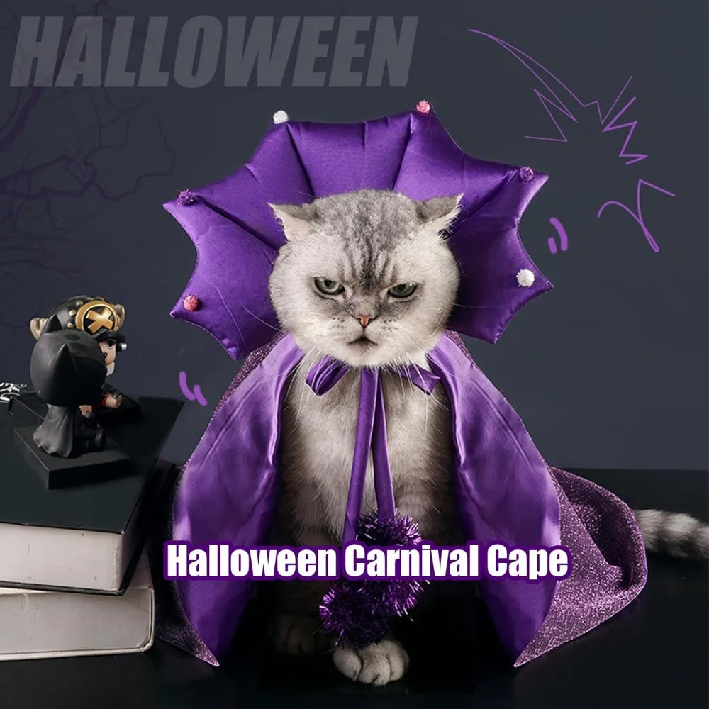 ABLAZEZAI Pet Halloween Costumes, Cat Vampire Cloak with Hat, Dog Cosplay Wizard Hat Cape Suit, Halloween Party Clothes Outfit f