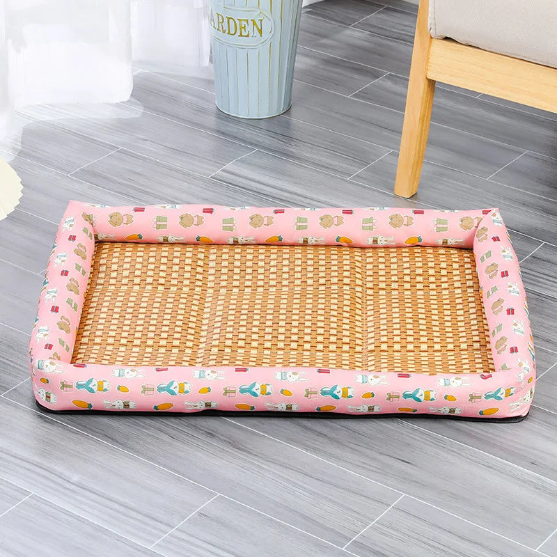 OUWO Summer Square Pet Bamboo Cooling Pad For Small Large Dog Cushion Breathable Antislip Cat Bed Mat Pet Dog Bed