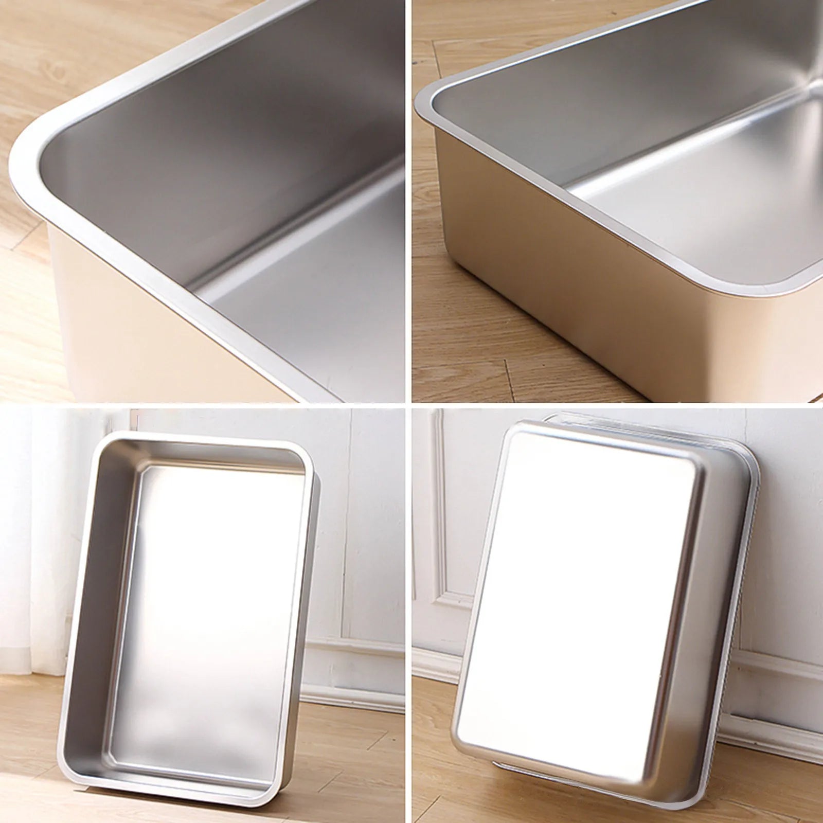 304 Stainless Steel Cat Litter Box Indoor Large Stainless Steel Litter Tray Metal High Sided Cat Pan Pet Cat Cleaning Supplies