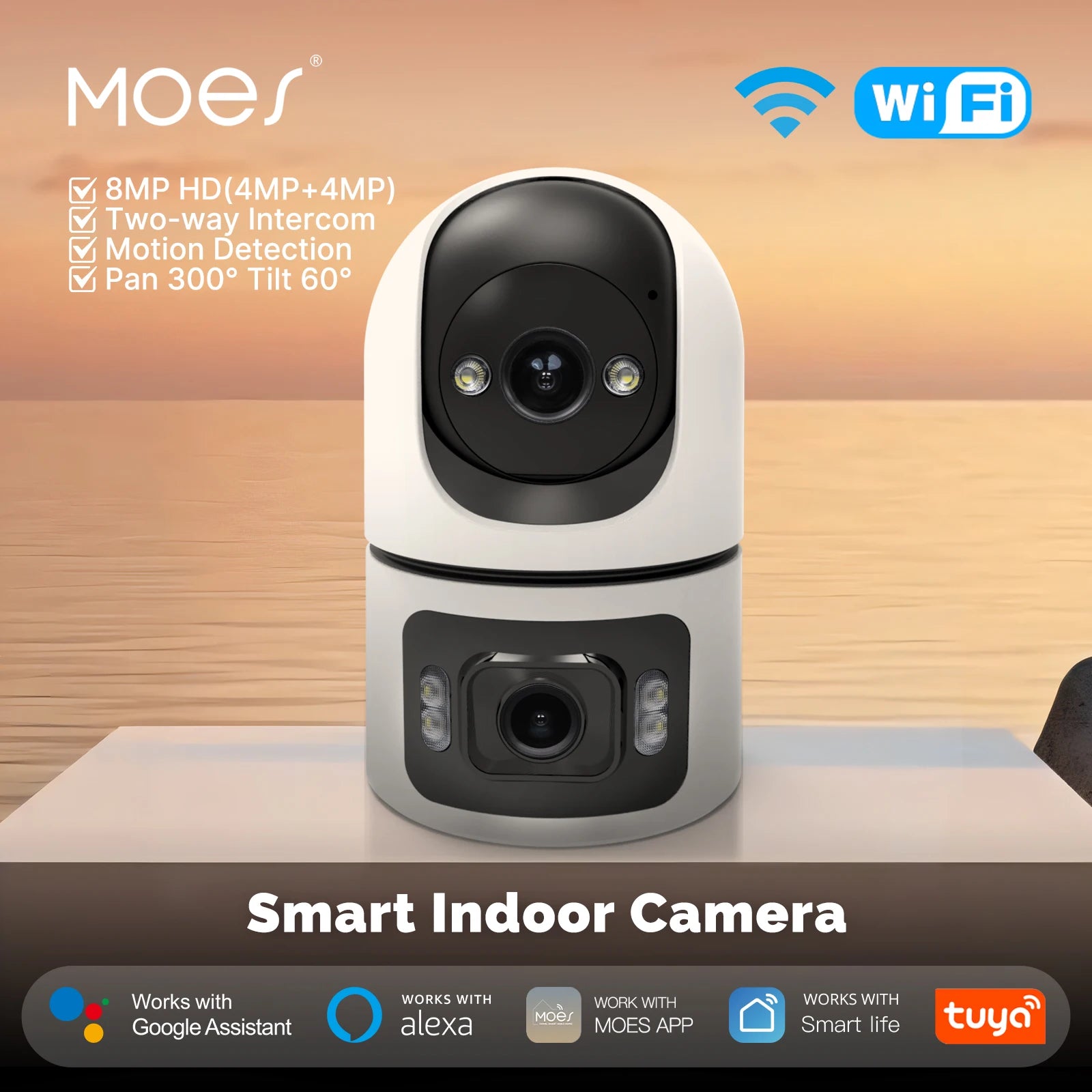 Moes Tuya WiFi Indoor Smart Camera 4MP Dual Screen Lens 2.4G/5G Infrared Night Vision Motion Detection Auto Track Two-Way Audio