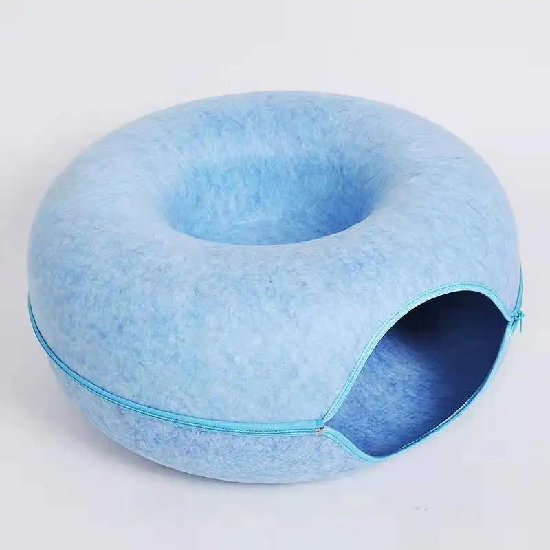 Donut Cat Tunnel Bed Pets House Natural Felt Pet Cat Cave Interactive Toys Round Wool Felt Pet Bed Cat Training Toy Cat House