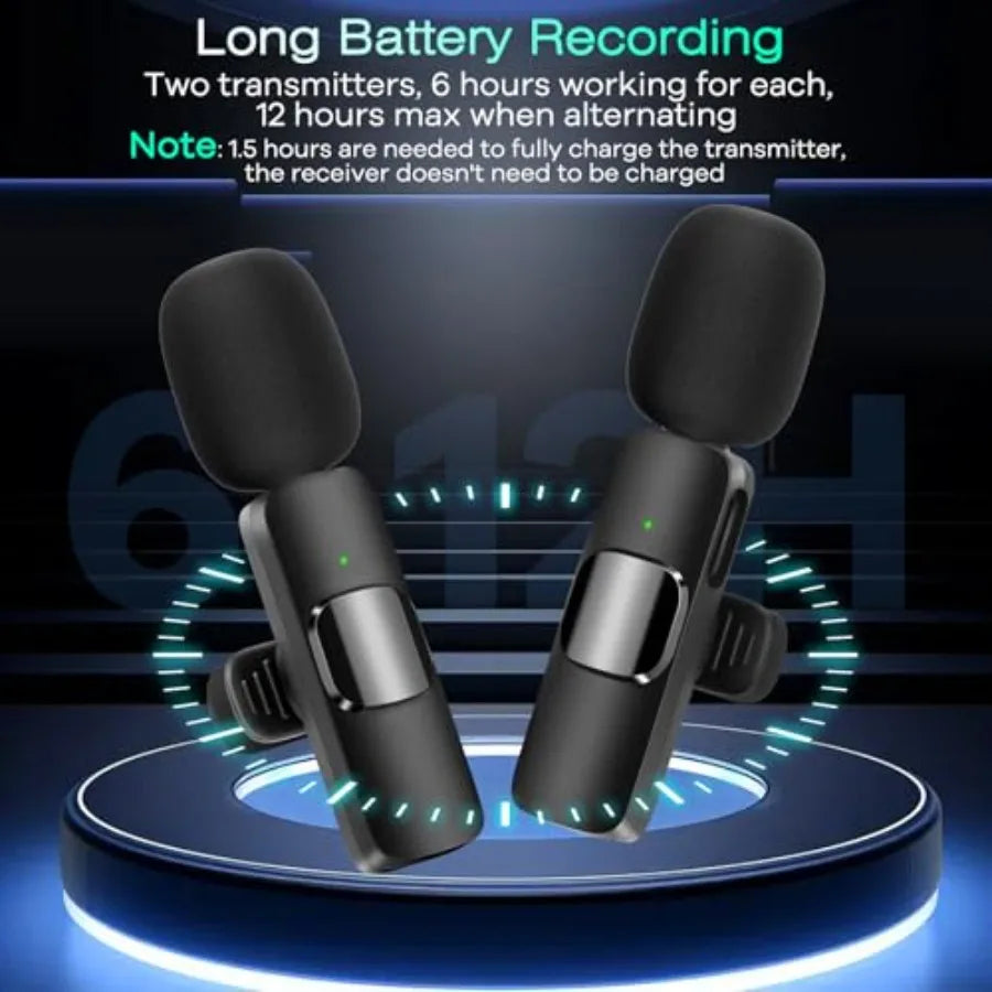 2 Pack Wireless Lavalier Microphone for iPhone iPad Android Phone Mini Lapel Microphone for Video Rrding Clip on Dual Mics with
