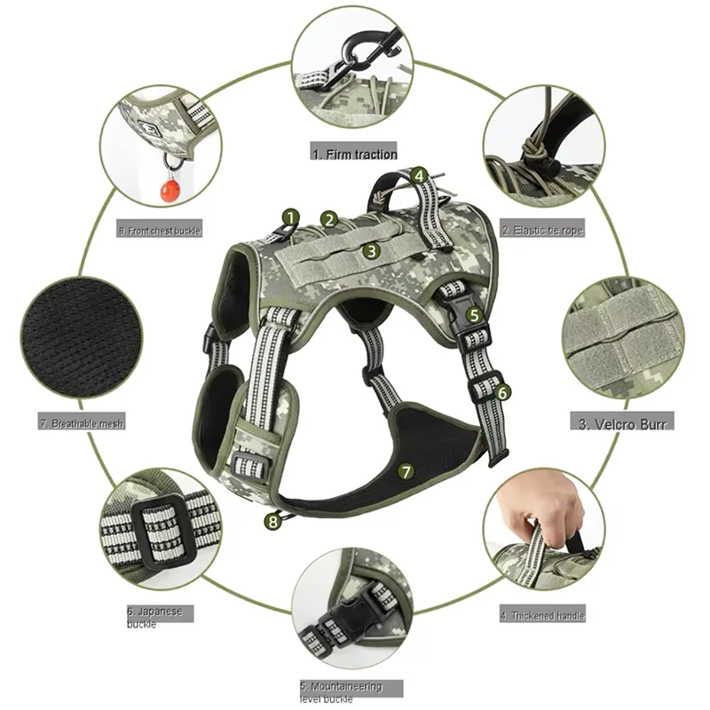 Reflective Dog Harness Tactical Training No Pull Medium Large Dog Vest Adjustable Safety Lead Military Running Pet Harnesses