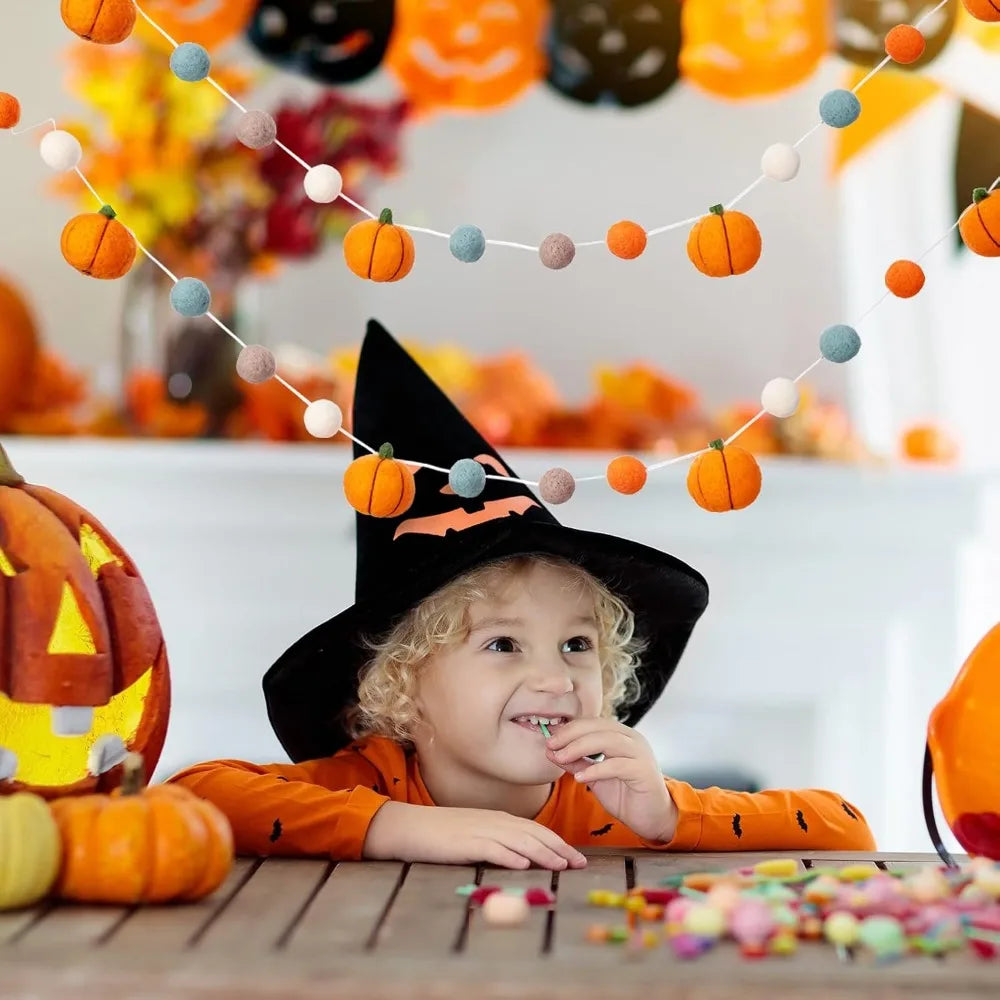 2 Pcs Fall Decor Fall Decoration for Home Hanging Felt Pumpkin Garland Autumn Thanksgiving Felt Pumpkin Ball Banner for Indoor