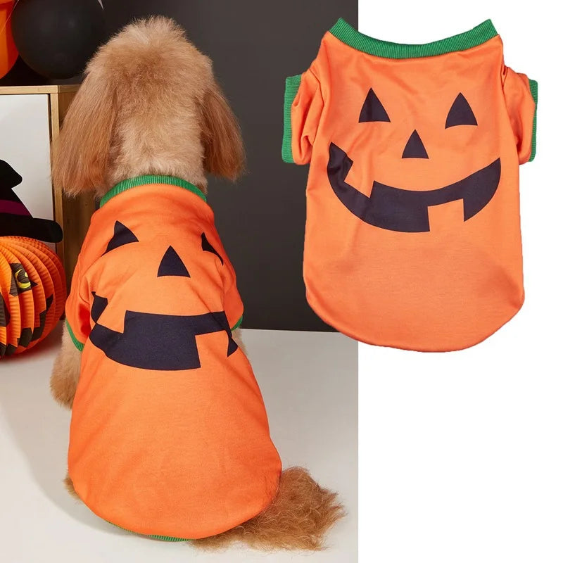 Halloween Pet Clothing Thin Cat Dog Holiday Costume Pumpkin Skull Teddy Funny T-Shirt