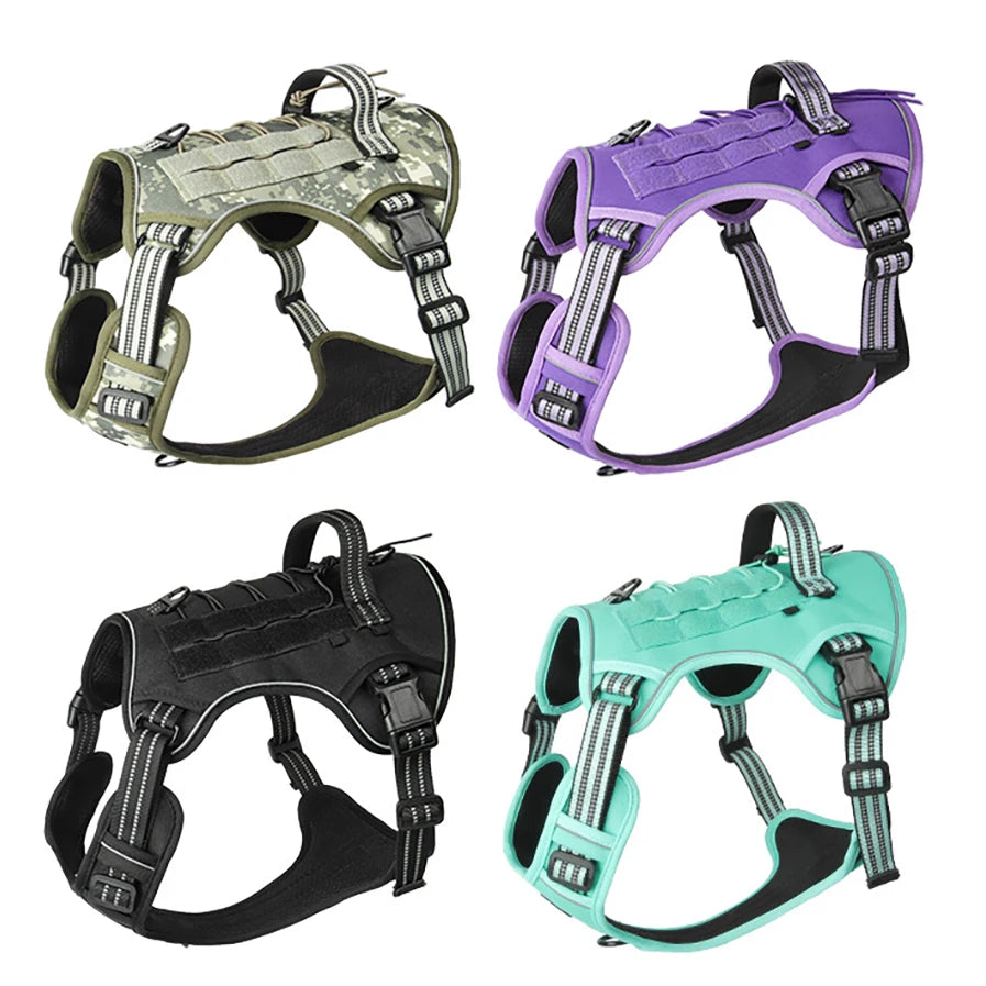 Reflective Dog Harness Tactical Training No Pull Medium Large Dog Vest Adjustable Safety Lead Military Running Pet Harnesses