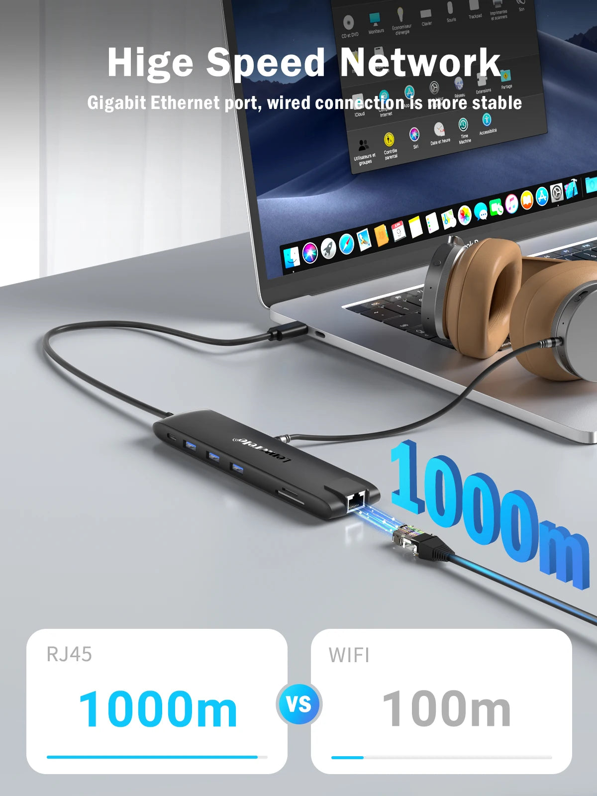 Lemorele TC96 USB Hub USB 3.1 Dock Station USBC to Dual HDMI 4K 10Gpbs Type-C 100W Gigabit Ethernet Adapter VGA USBC 3.1 for Mac