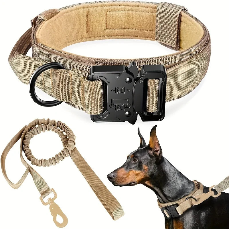 Medium and Large Breed Dog Collar Leash Set - Adjustable, Ergonomic Control Handle, Durable Heavy Metal Buckle - Ideal for Train