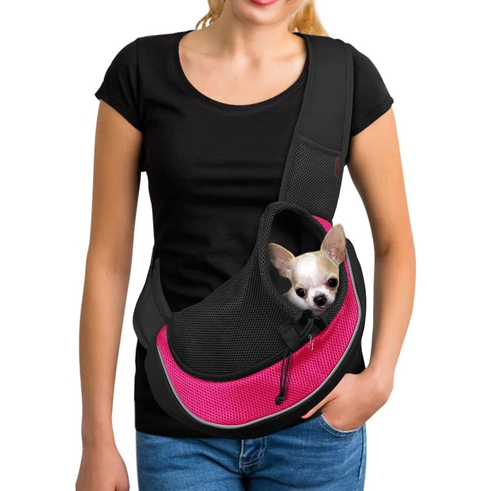 Dog Sling Carrier for Small Dogs/Cats Up to 10LB, Breathable Mesh Adjustable Strap - Hands-Free Pet Carrier for Travel, Walking