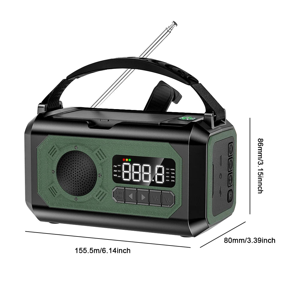 12000mAh Small Portable Radio Solar Panels Emergency Radio Survival with crank Multifunction rechargeable Flashlight Power Bank