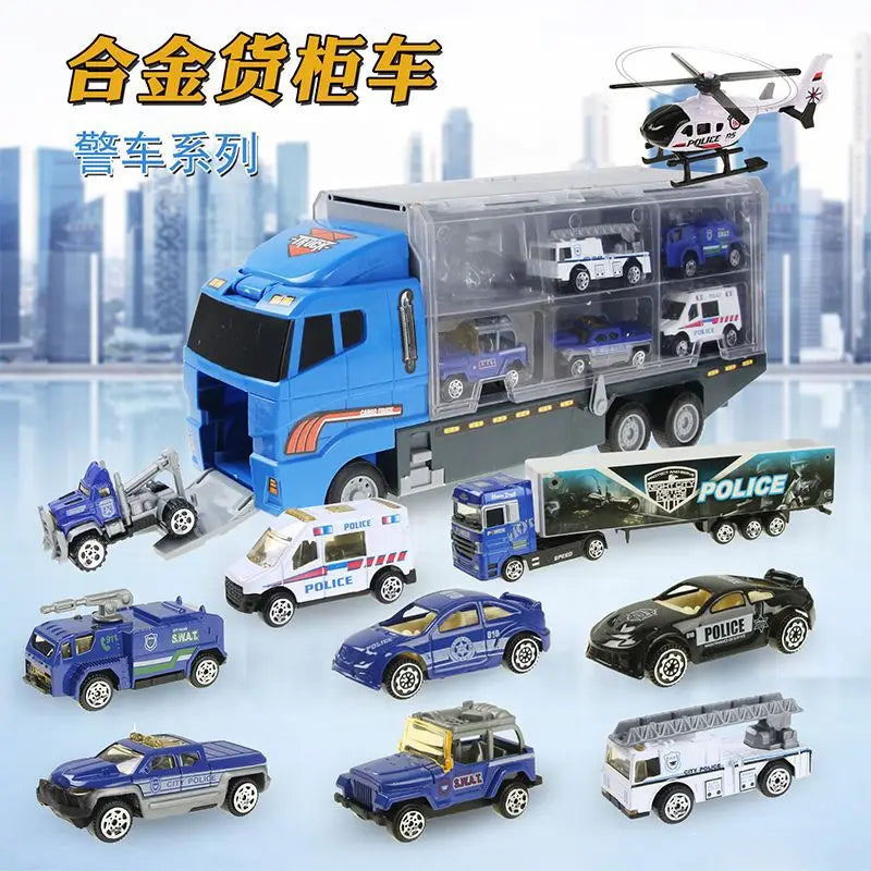 Big Trucks Set Mini Alloy Diecast Car Model Toys Vehicles Carrier Truck Helicopter Tank Fire Truck Engineering Car Toys For Kids